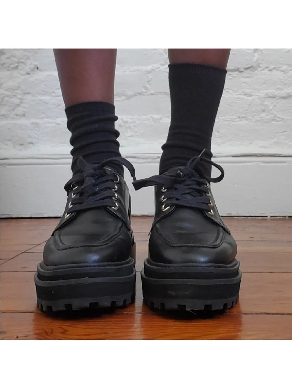 NWT SCHUTZ Black Bethie Platform Leather Oxfords Sz 7.5B